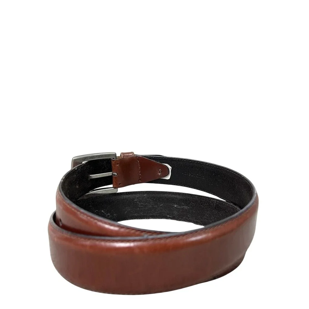Johnston & Murphy Mens Brown Leather Dress Belt Silver Buckle Size 36 21-31801